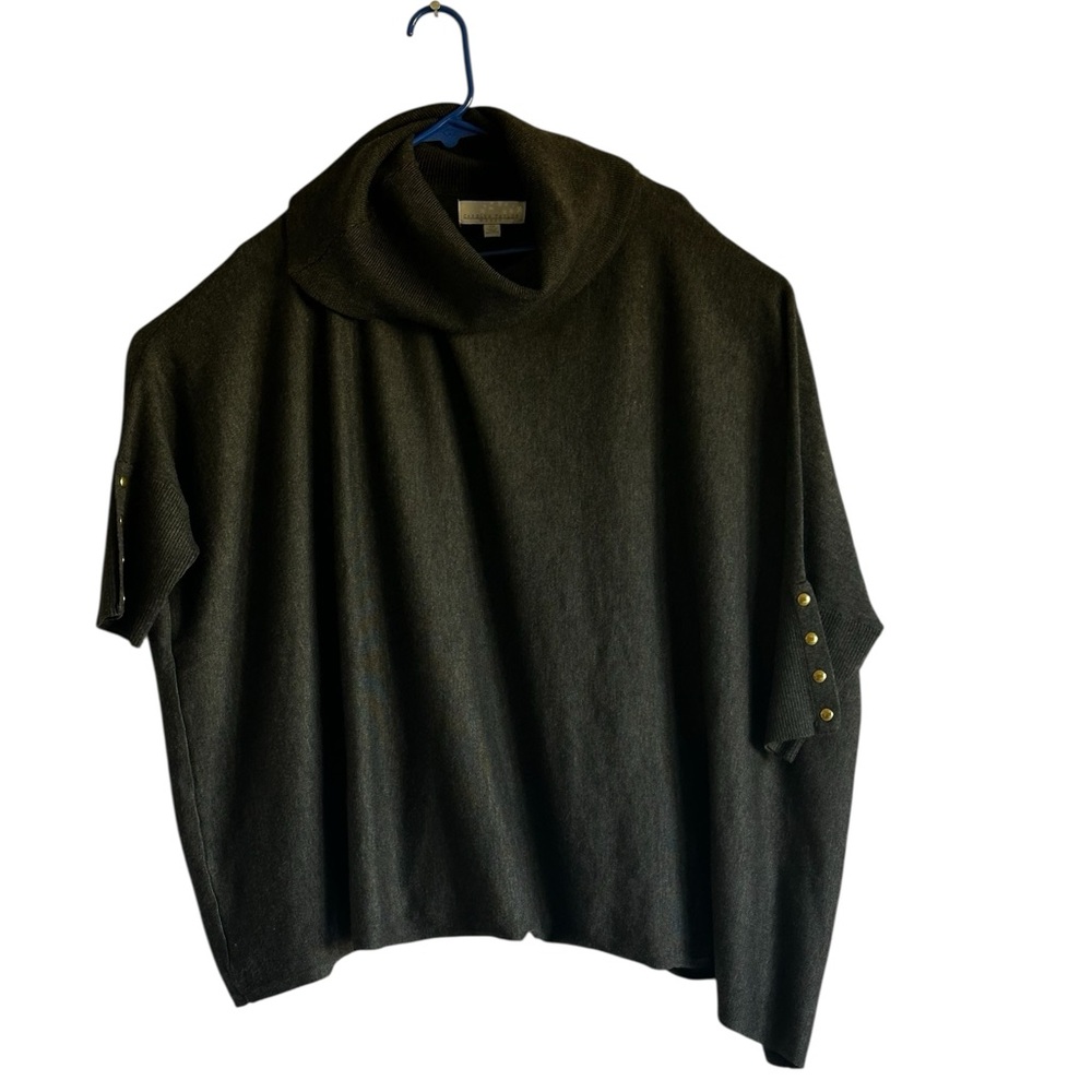Carolyn Taylor Charcoal Poncho Sweater,Turtleneck, Mid Length,Cozy - Picture 5 of 14